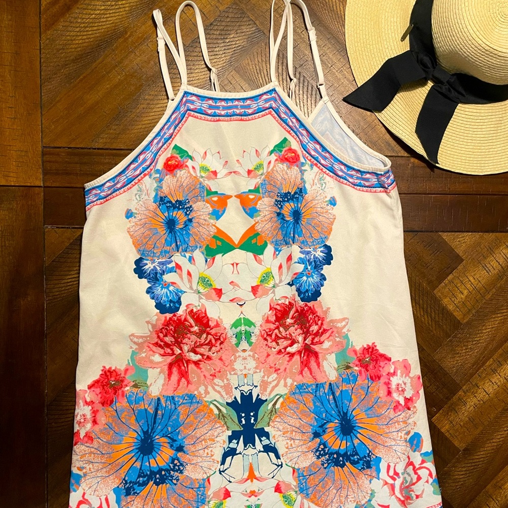 Double Strap Shift Sundress with a Bold Floral Pattern